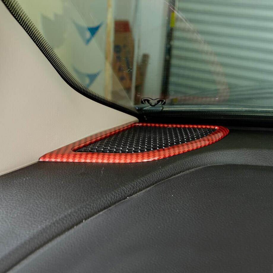 Accessories Red Carbon Fiber 3P Dash Speaker Cover Trim for Dodge for RAM 1500 19-24 v