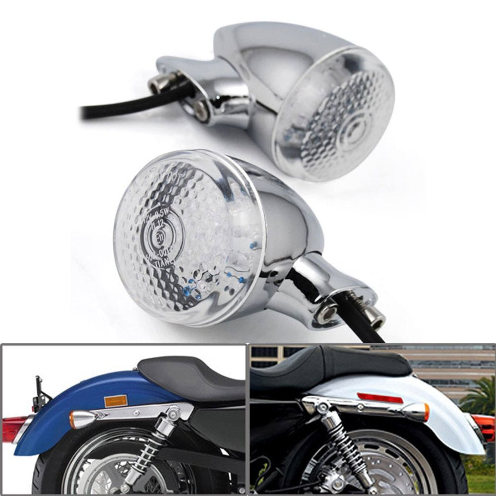 Chrome Motorcycle LED Turn Signal Brake Blinker Lights Fit for Harley Davidson Amber Q