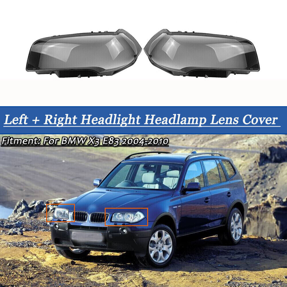 Headlight Lens Headlamp Cover Lampshade Left+Right Fit for BMW X3 E83 2004-2010 Q
