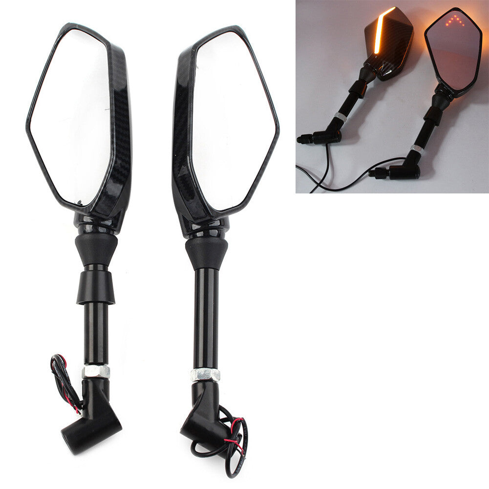 Motorcycle Rearview LED Turn Signal Side Mirrors 10MM for Kawasaki for Honda for Yamaha