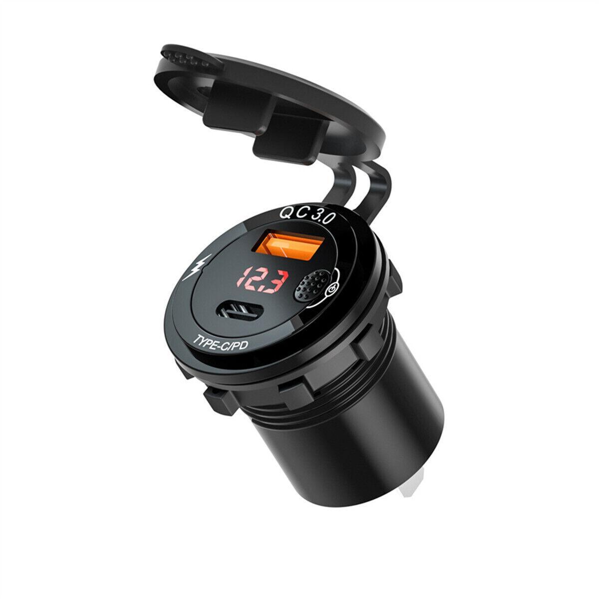 QC3.0 USB Type-C Car Fast Phone GPS Charger with Power Switch and Voltmeter Display n