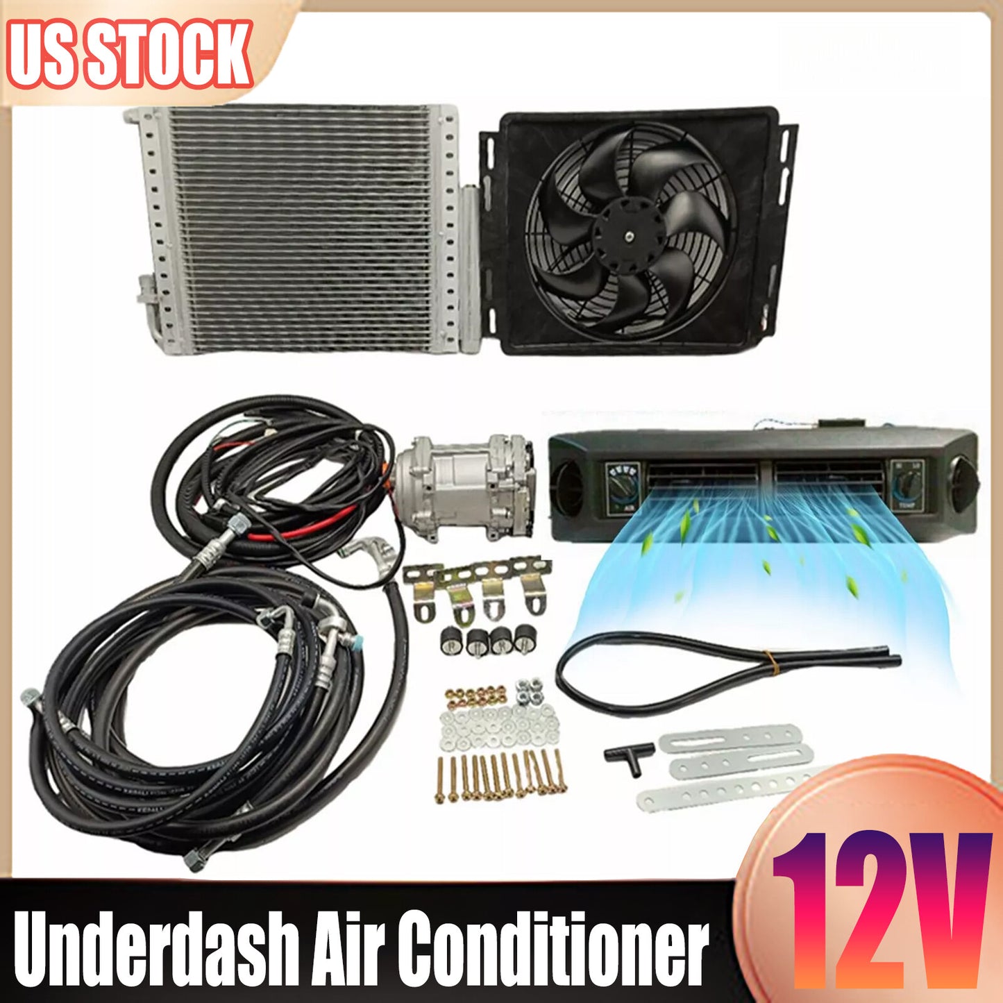 Only Cooling 12V Electric Underdash Air Conditioner A/C Kit Universal Auto Car Q