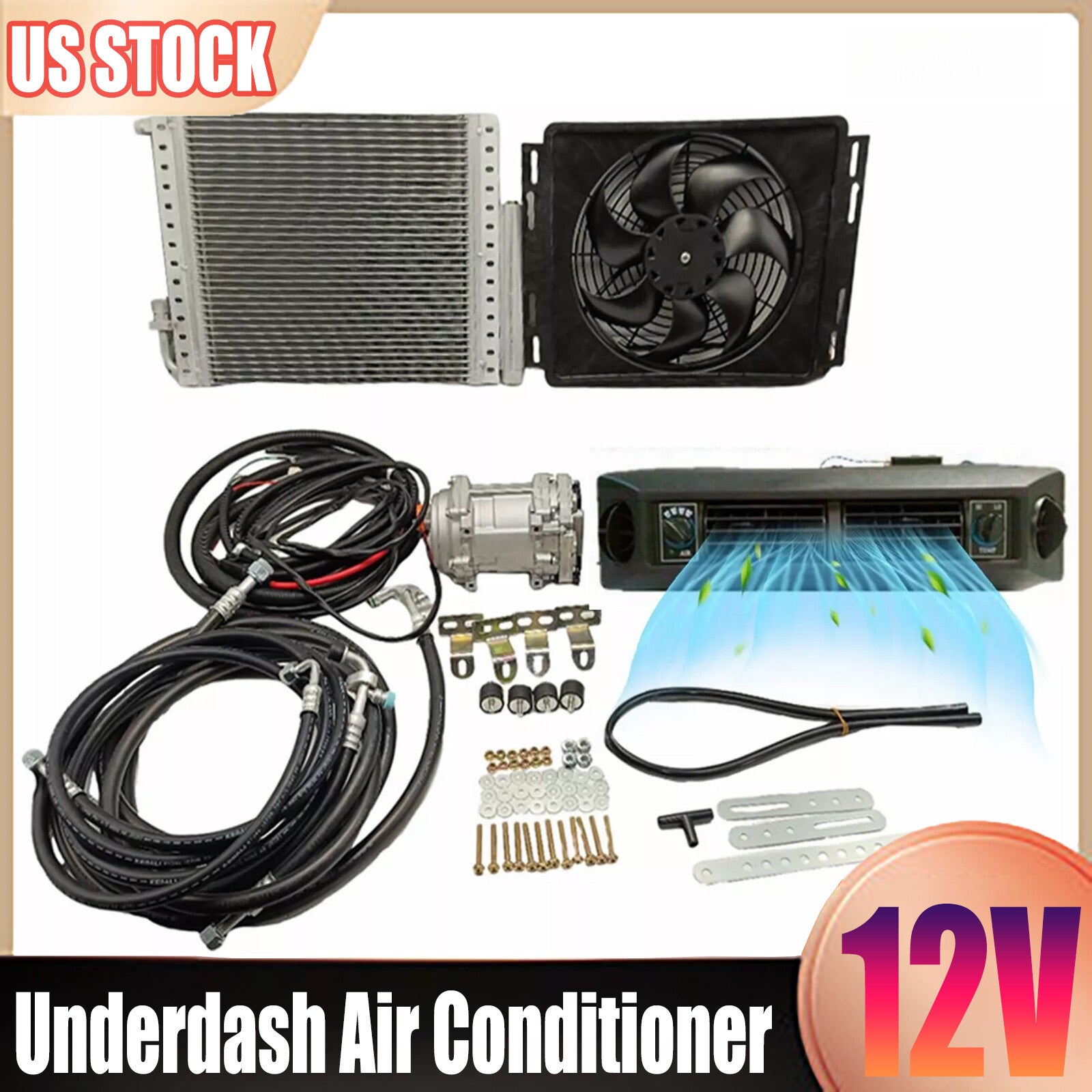 Only Cooling 12V Electric Underdash Air Conditioner A/C Kit Universal Auto Car Q