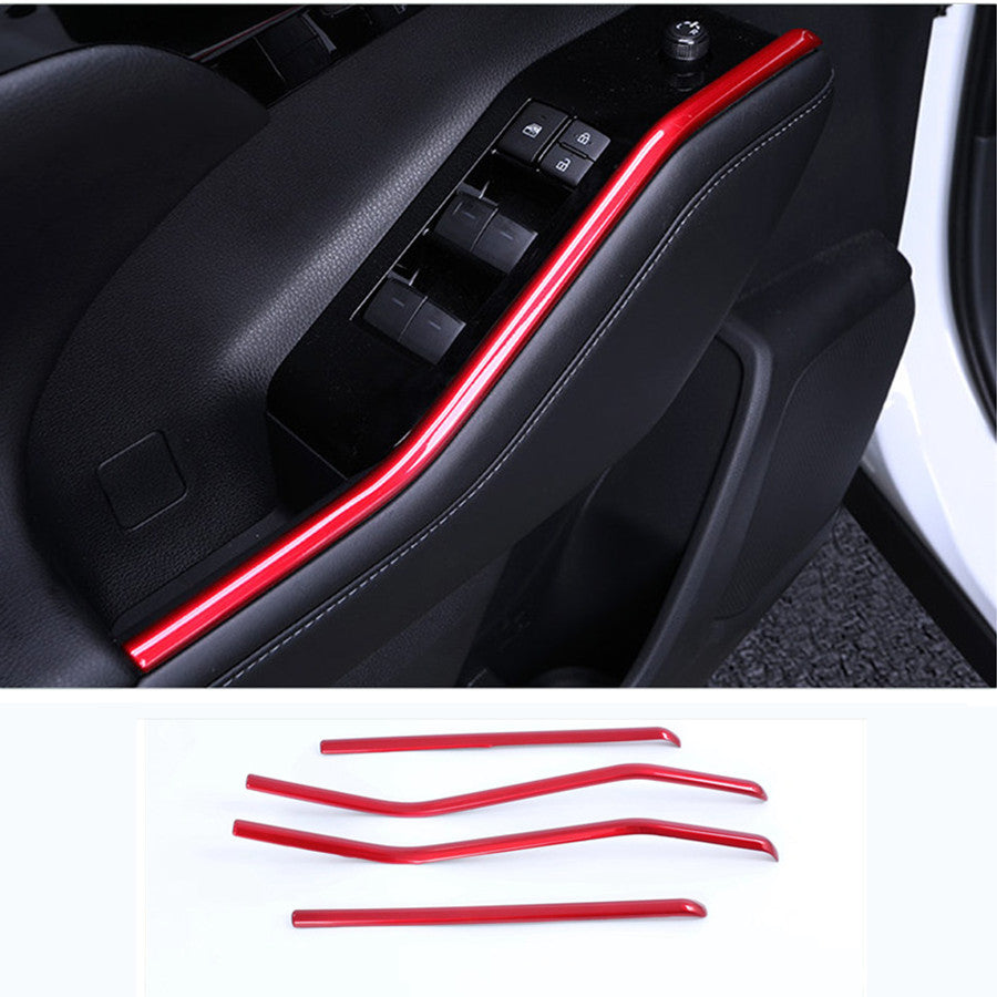 Red Chrome Inner Window Switch Panel Cover Trim for Toyota Highlander 2020-2023
