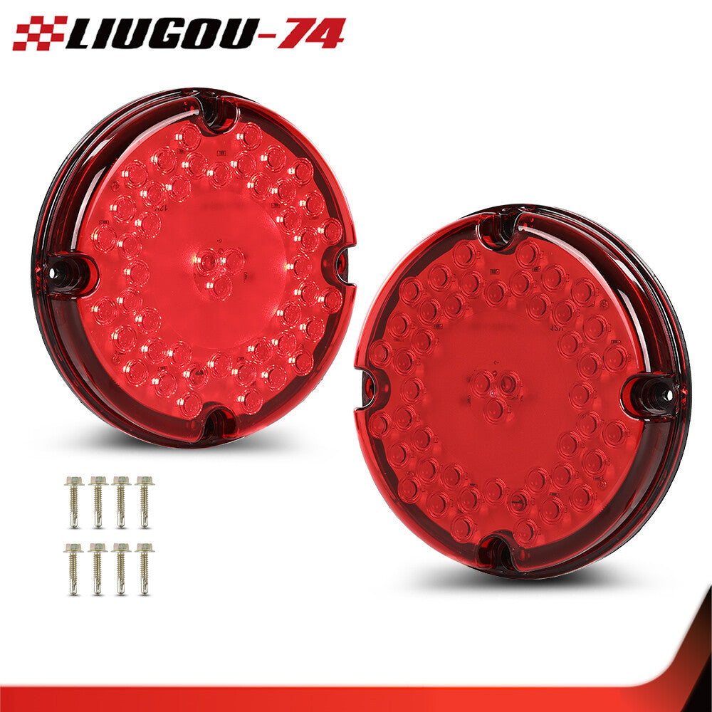 2-Pack 7-inch Round Amber 47-LED Tail Lights Fit Transit Vehicle Rejection Hanger - v