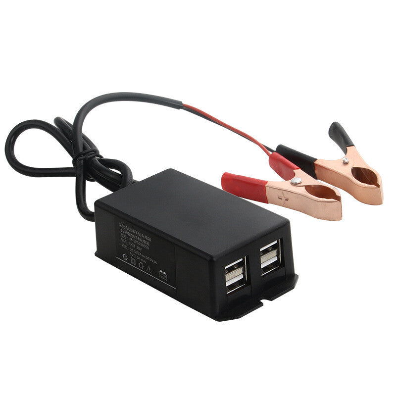 Battery alligator clip, USB socket, 5V 3A mobile phone charger with cable - n
