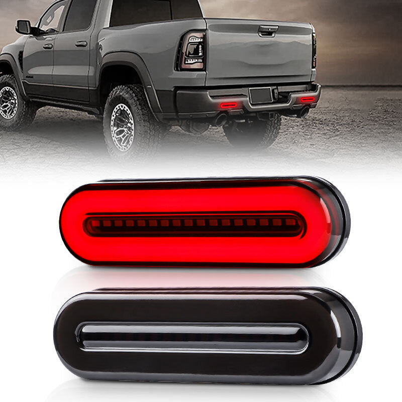 2x Red/Amber Oval 5 LED Truck Trailer RV Stop Turn Tail Brake Light Flowing DRL