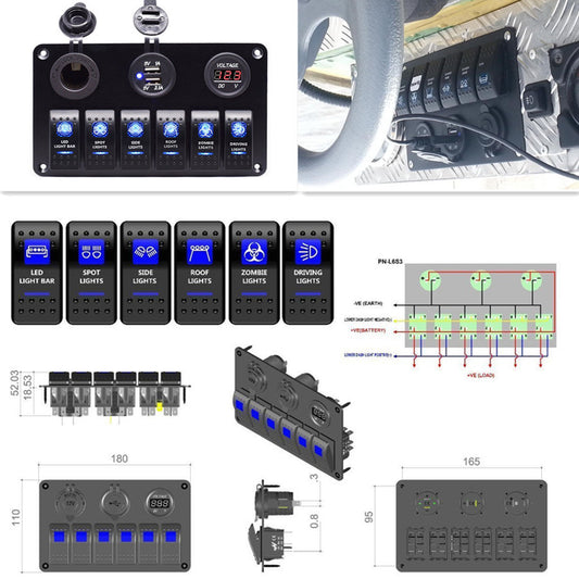 Car Rocker Button Panel Marine Panel USB Charger Voltmeter Cigarette Lighter