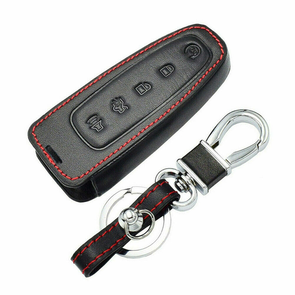 Black Leather  for ford  Edge Taurus for Smart Remote 5 Button Key Cover Case Fob Q