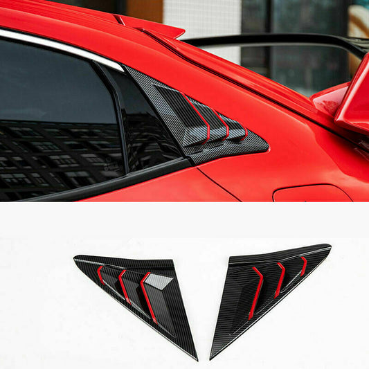 Red+Carbon Fiber Side Window Vent Louver ABS for Honda for Civic Hatchback 2016-2021