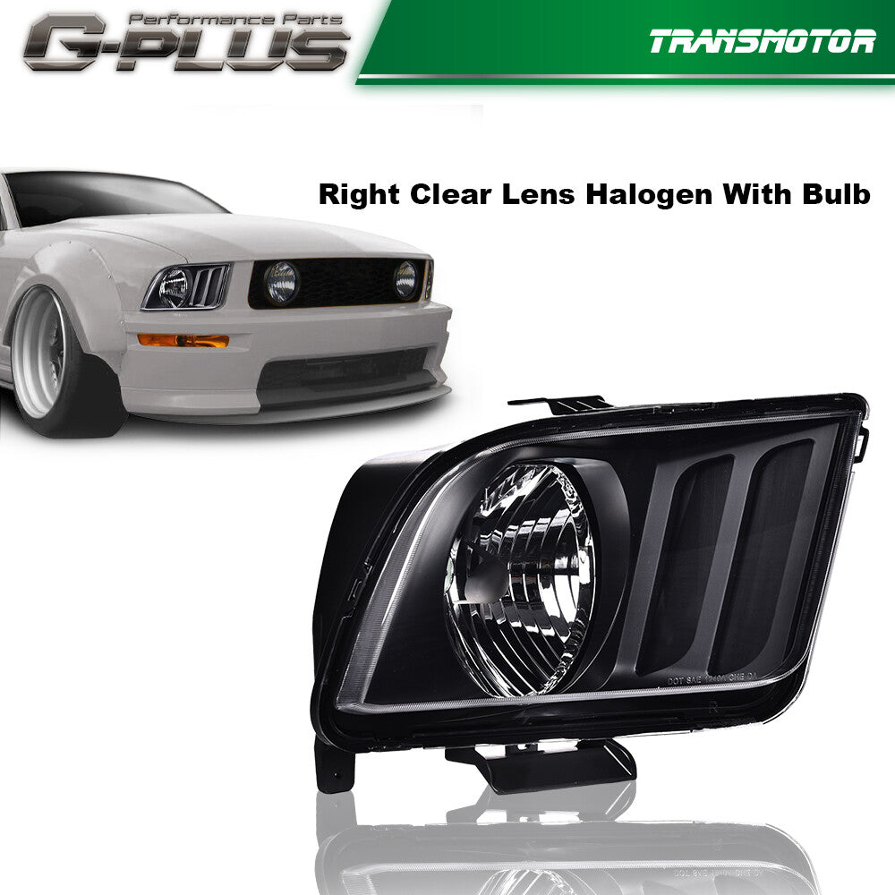 Fits 2005 - 2009 for MUSTANG Clear Lens Black House Headlight Right Hand - v