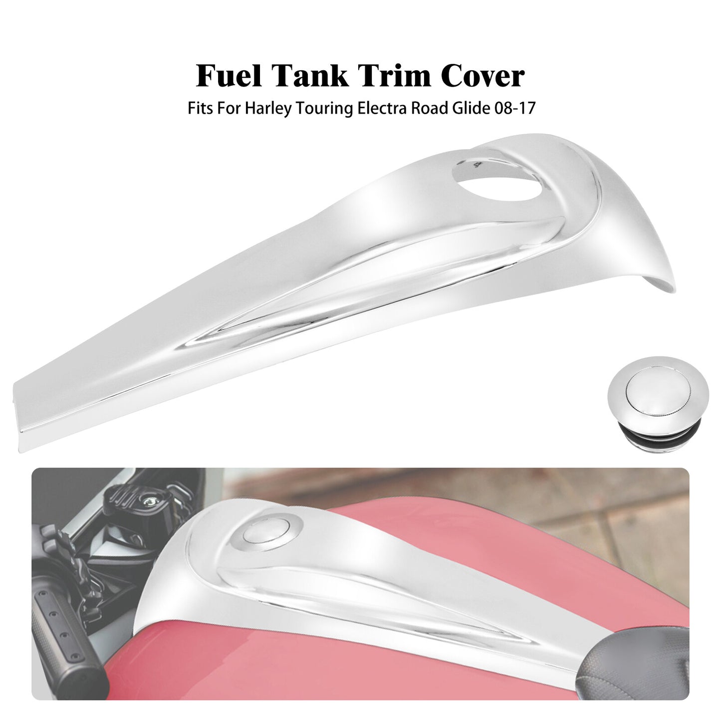 Chrome Dash Fuel Console +Gas Tank Cap Cover for Harley Electra Road Glide 08-23 Q