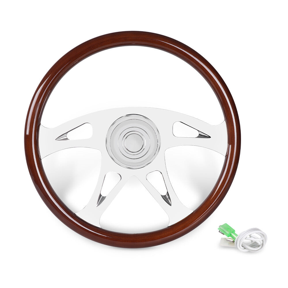 for Freightliner / for Kenworth / for Peterbilt / for Volvo 18 Wood Steering Wheel Chrome 4 Spoke
