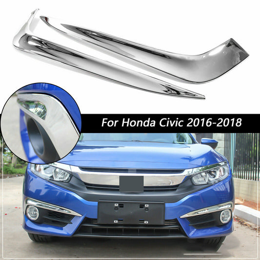 2PCS Chrome ABS Front Fog Light Eyelid Strip Trim for Honda for Civic Sedan 2016-17