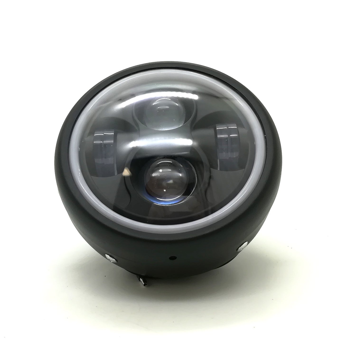 Black Metal Amber Angel Eye LED Headlight for Harley Bobber Custom Q