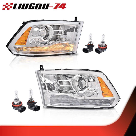 Suitable for 2013-2018 for Dodge for Ram 1500 2500 3500 chrome headlights with LED strips.