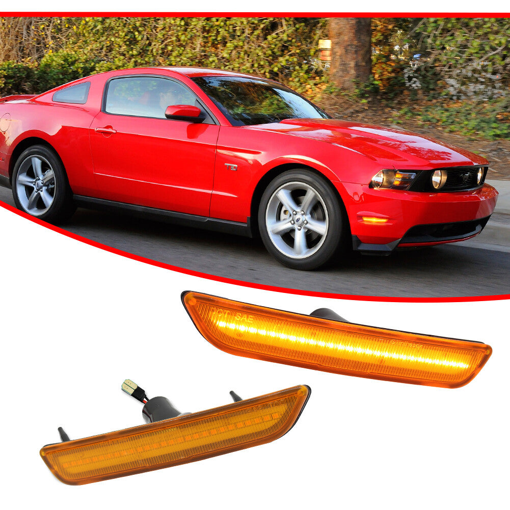 For 2010 - 2014 for Mustang Amber Lens Amber LED Front Side Marker Lights Pair Set - v