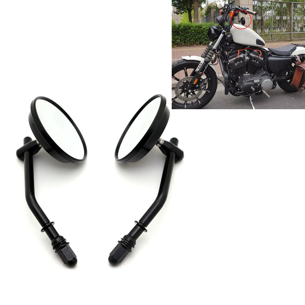 3 Black Round Rear View Side Mirrors for Harley dyna Fatboy Softail Sportster