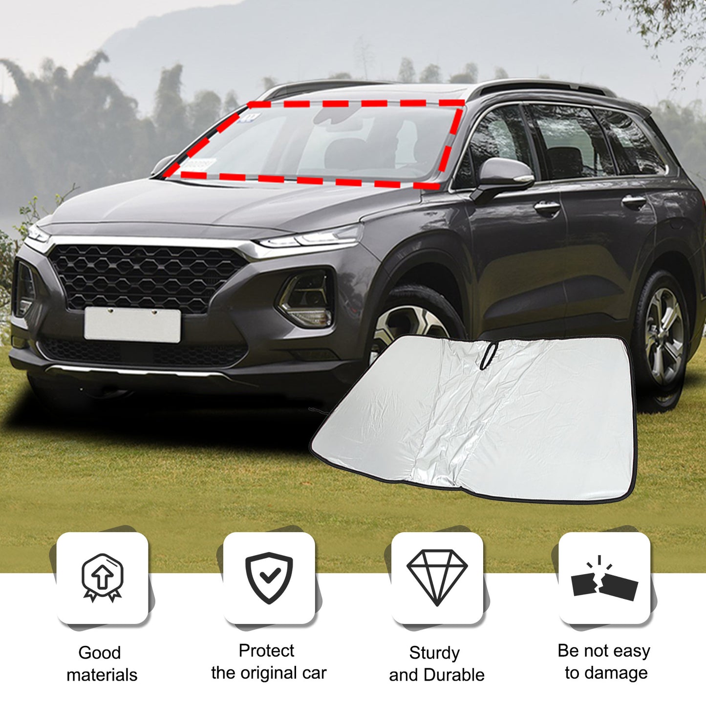 Folding car sunshade/windshield sunshade suitable for 2019-2024 modern Santa Claus - n