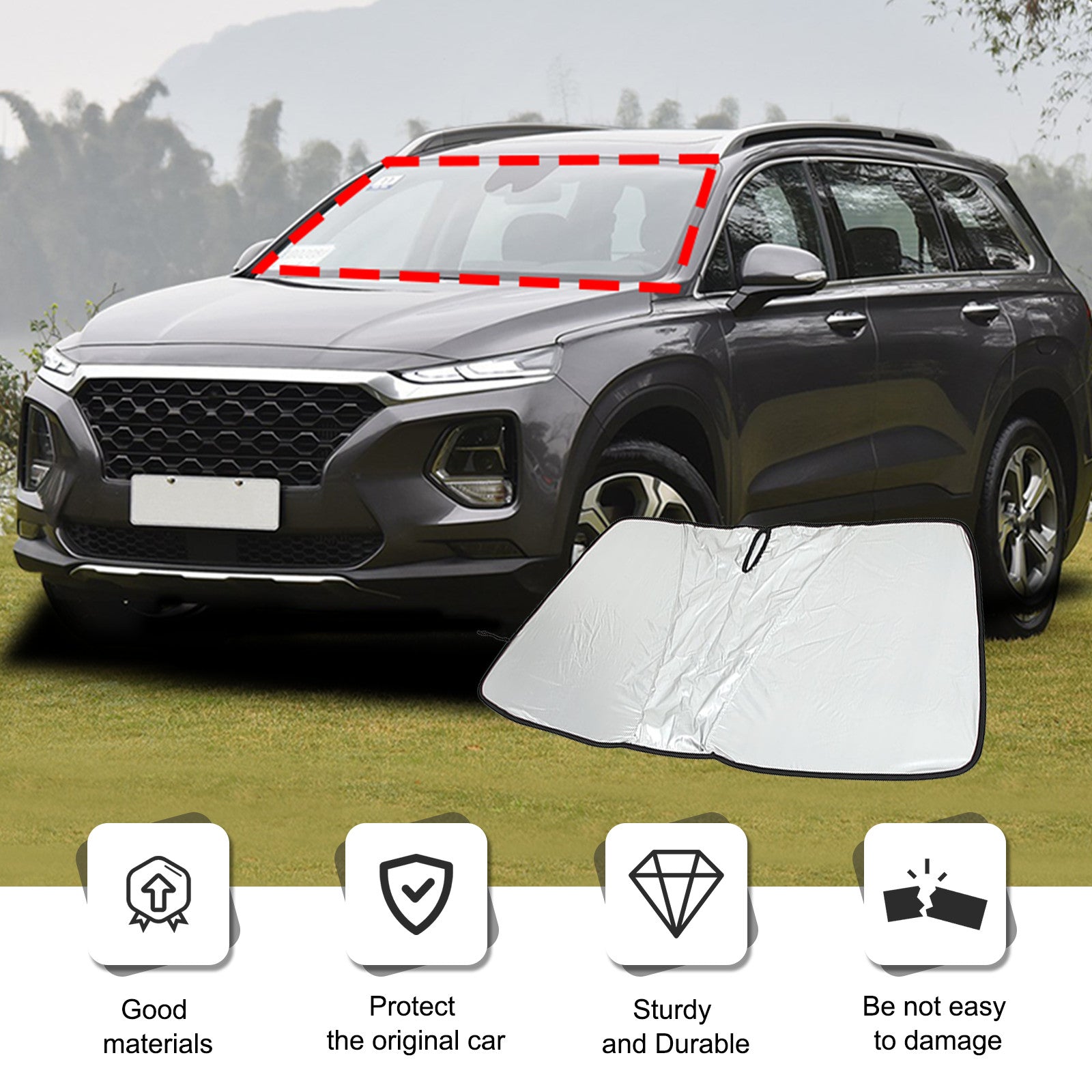 Folding car sunshade/windshield sunshade suitable for 2019-2024 modern Santa Claus - n