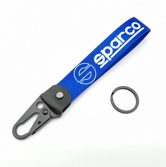 Car keychain/key ring with lanyard, car accessories, Sparco, blue, for Mitsubishi .
