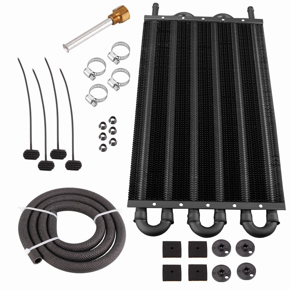 6 Rows Universal Aluminum Remote Transmission Oil Cool Radiator Converter Kit Q
