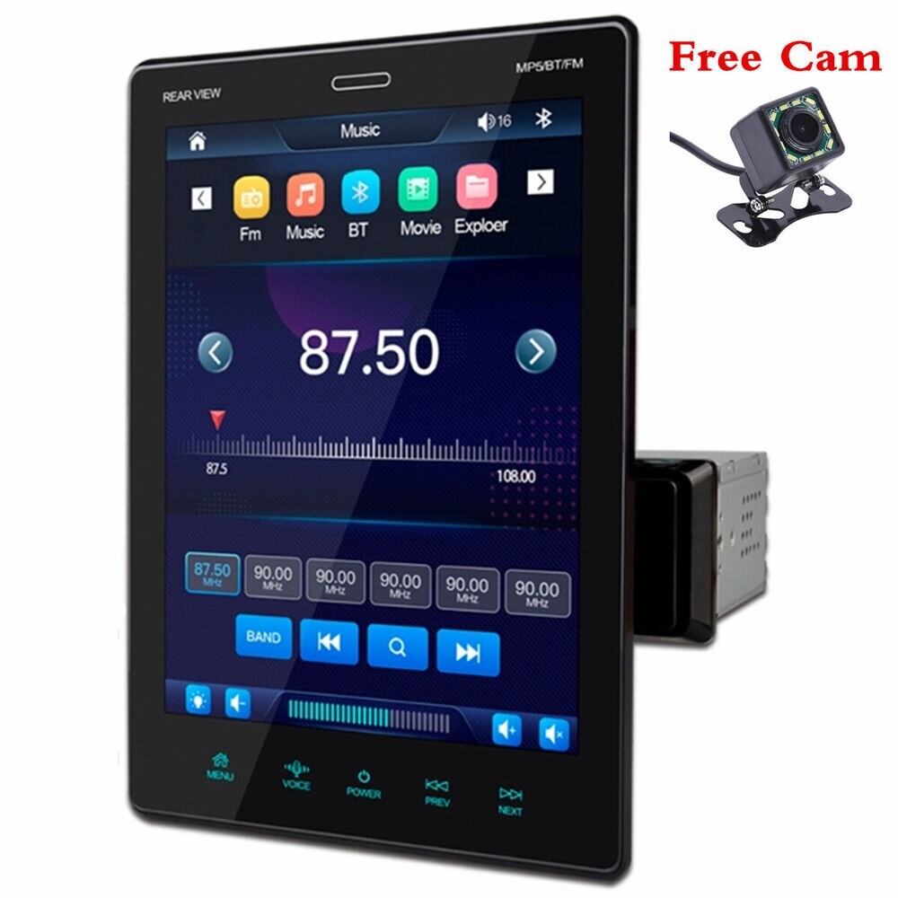 1-Din Car Stereo Radio 9.5in Touch Screen Bluetooth Mirror Link W/ Camera New n