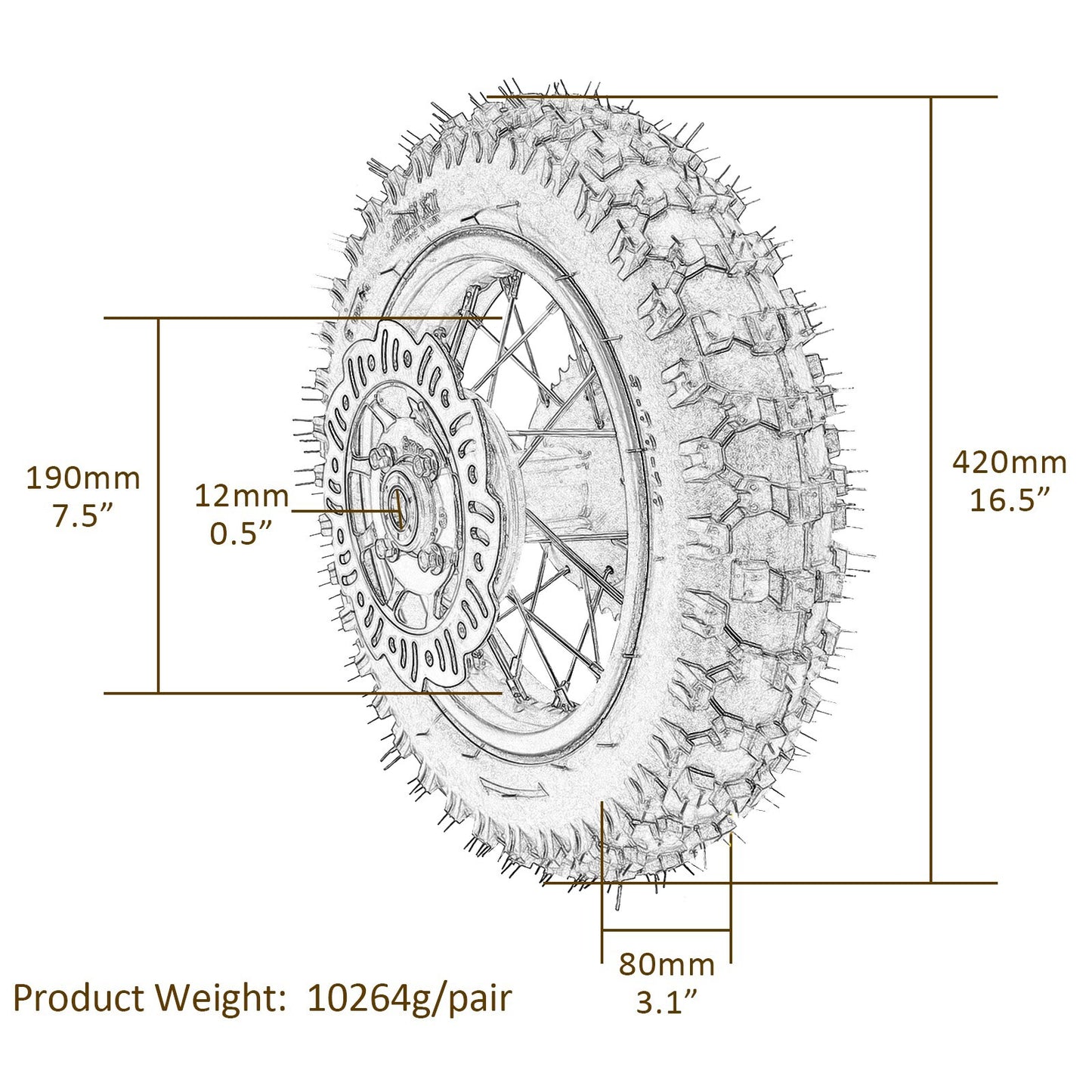 10-inch rear wheel, 3.00-10 tire, rim, disc brake, for Yamaha TTR50 Apollo Toto-Moto Bike