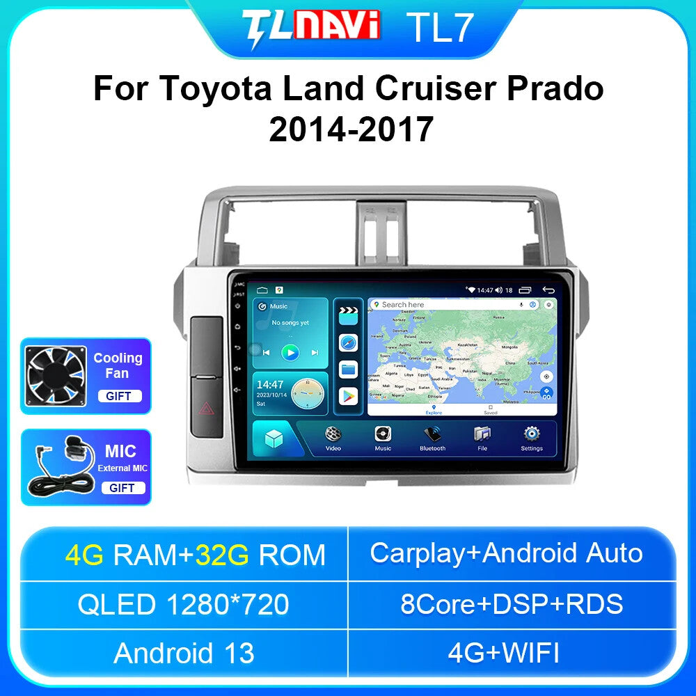 for Toyota for Land Cruiser Prado 2014-2017 GPS CarPlay Car Radio Multimedia Player