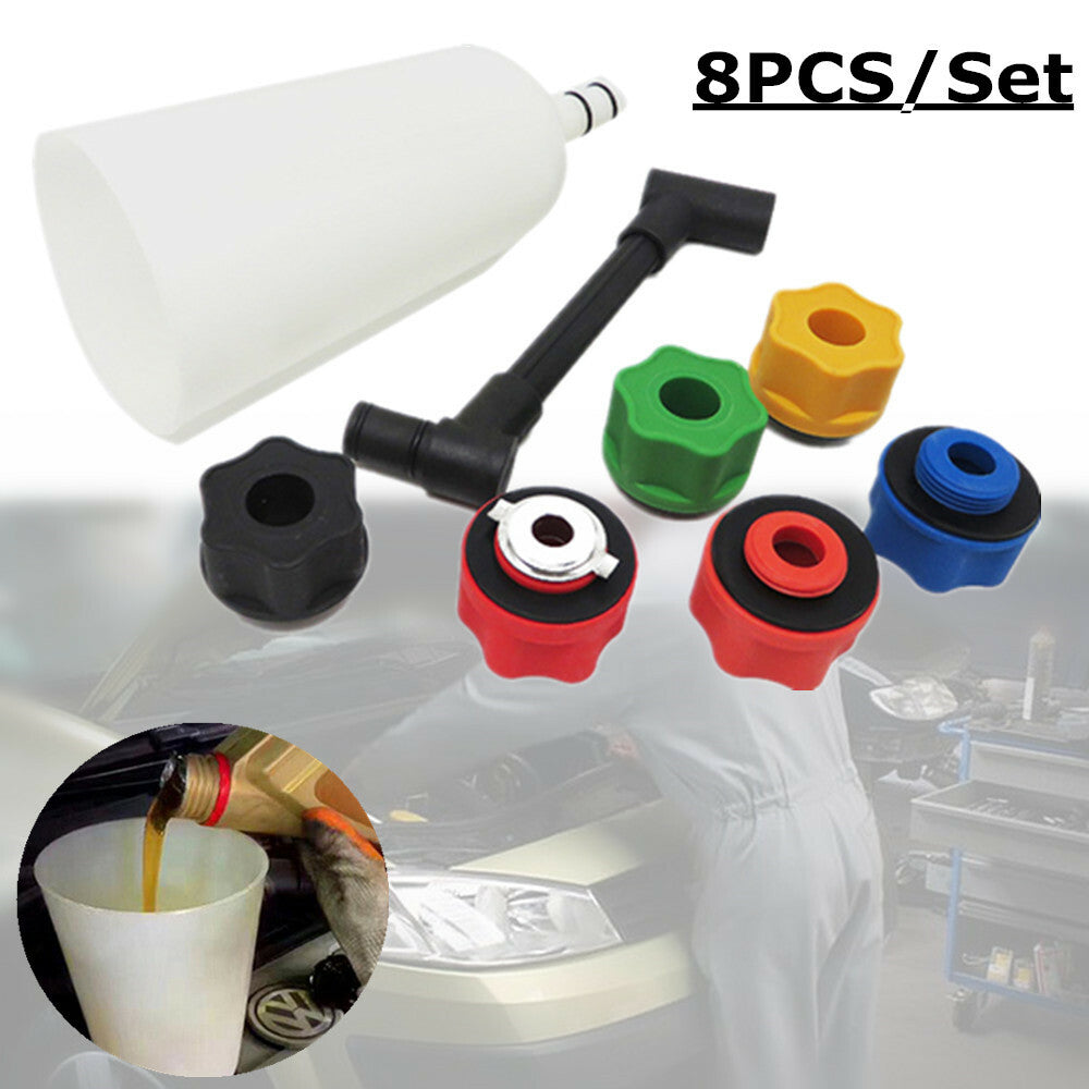 8-piece/set engine oil funnel kit for filling cooling system repair and filling 6 adapters - n