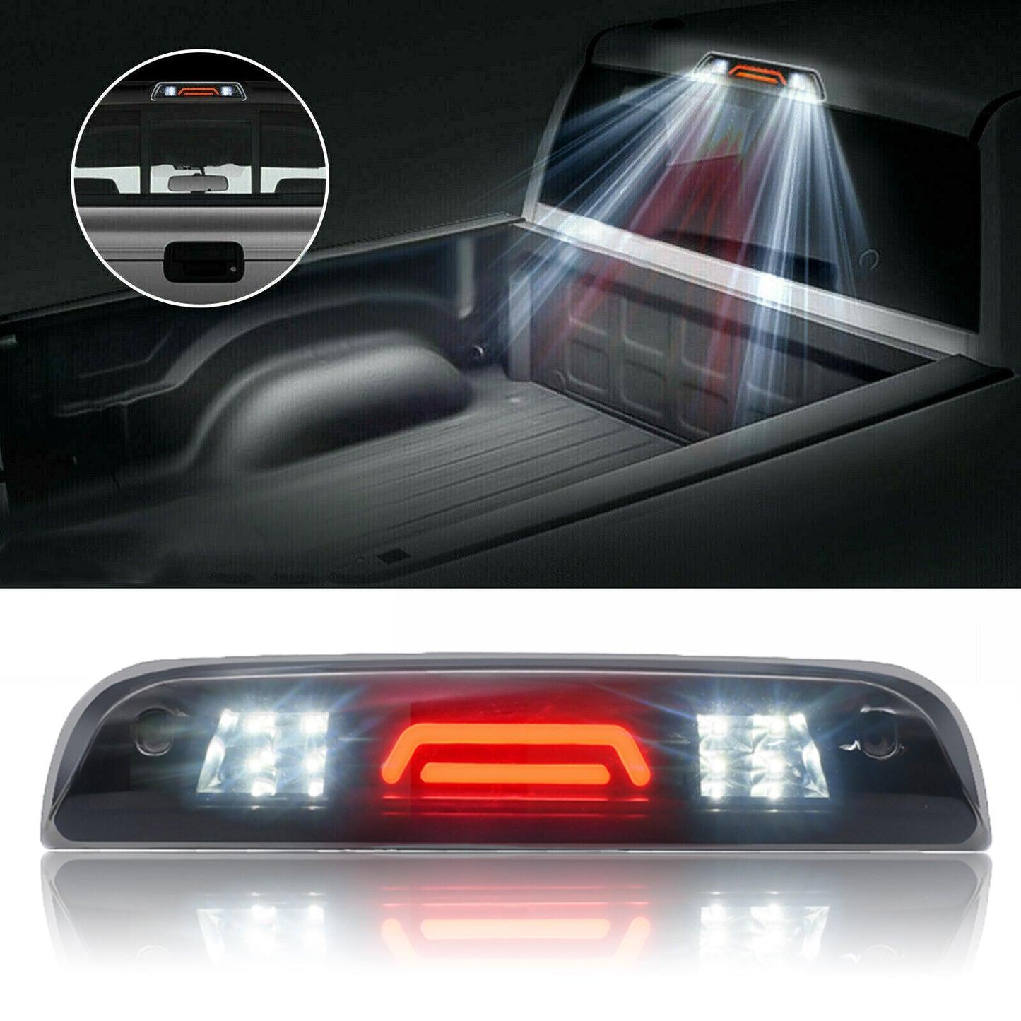 Suitable for 14-18 Silverado 1500, smoked red LED third brake light/cargo light. n