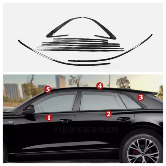 Fit for Audi Q8 Gloss 20-23 Black Stainless Car Window Trim Strip Cover trim B n