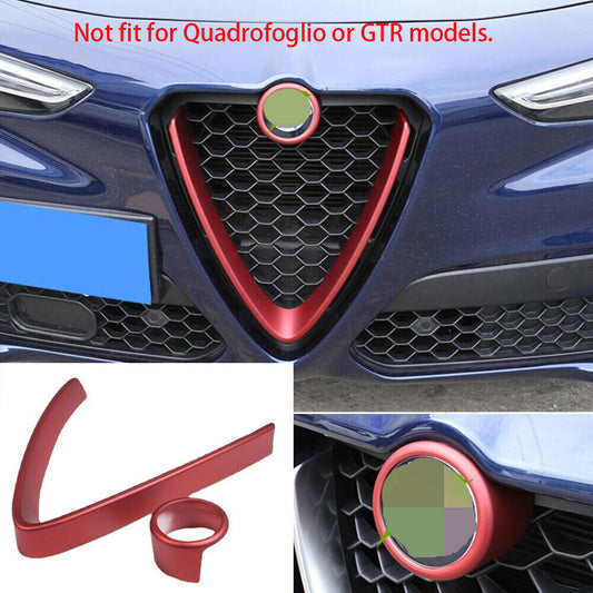 2¡ÁRed ABS Front Logo Decorative Ring Grille Trim for Alfa Romeo for Stelvio 2017+