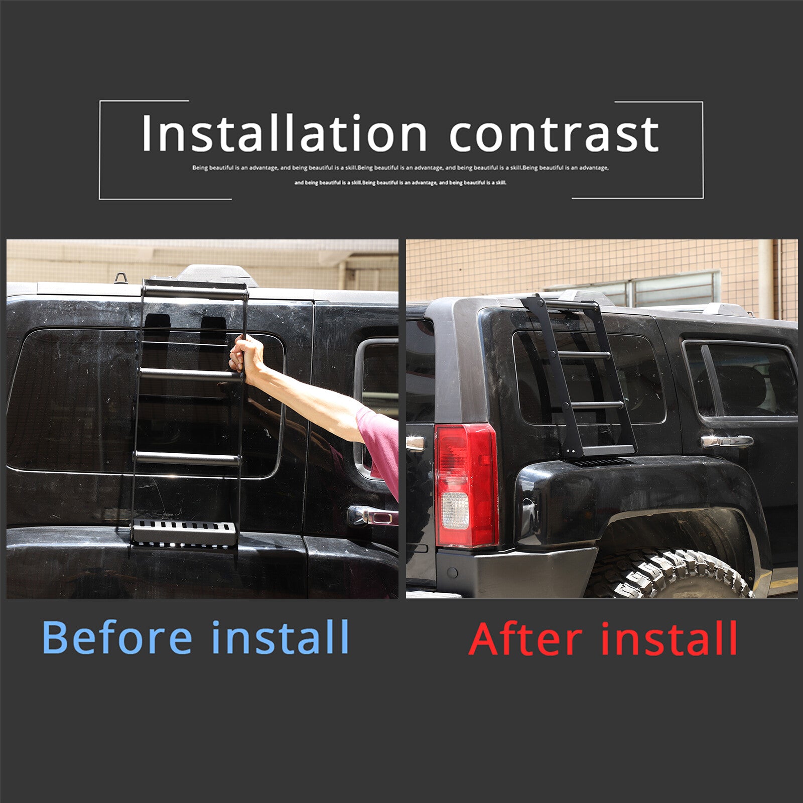 A pair of rear window extension ladder accessories for Hummer H3 2005-2009