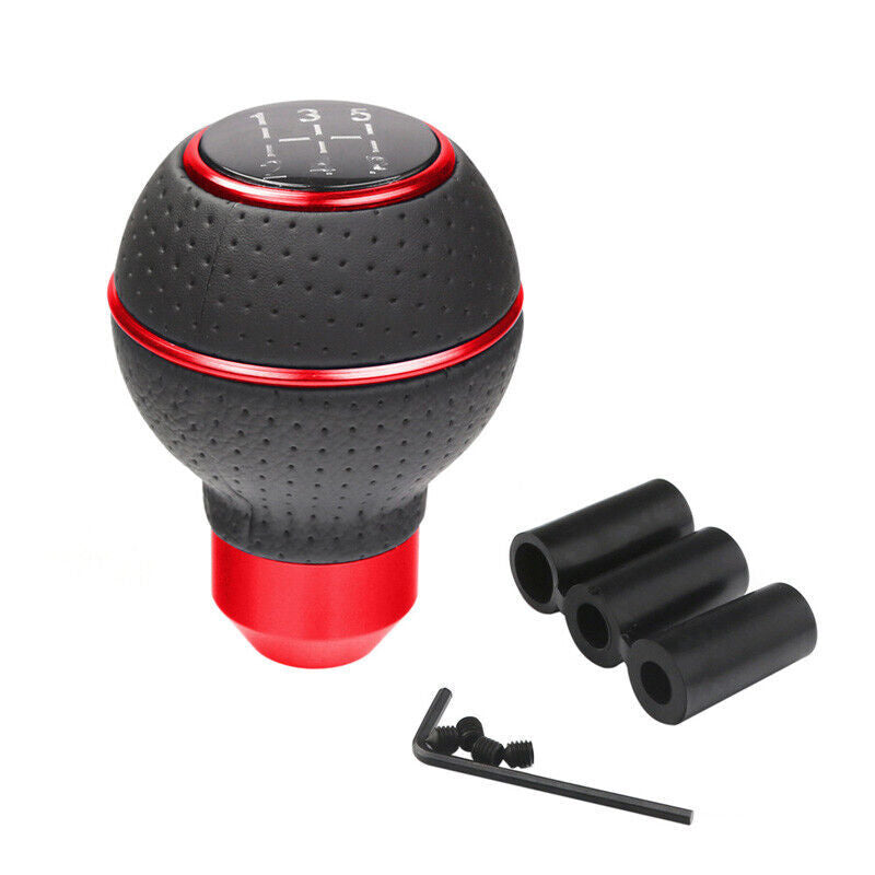 Universal manual car gear shifter, 5-speed leather shift lever with adapter - n