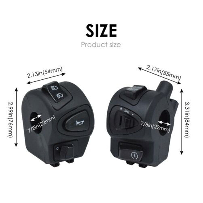 7/8 inch 22 mm handlebars motorcycle controls high/low beam lights, turn signals, horn switch - n