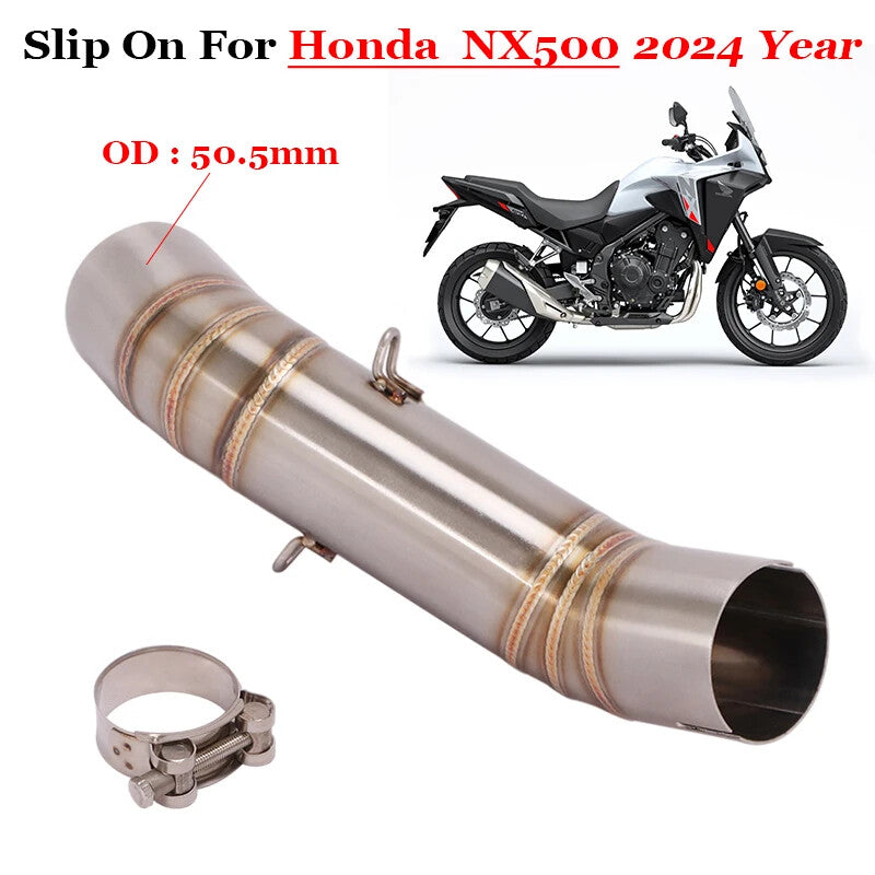 Motorcycle for Honda NX500 2024 SlipOn Stainless Steel Exhaust Mid-Pipe Muffler 51mm