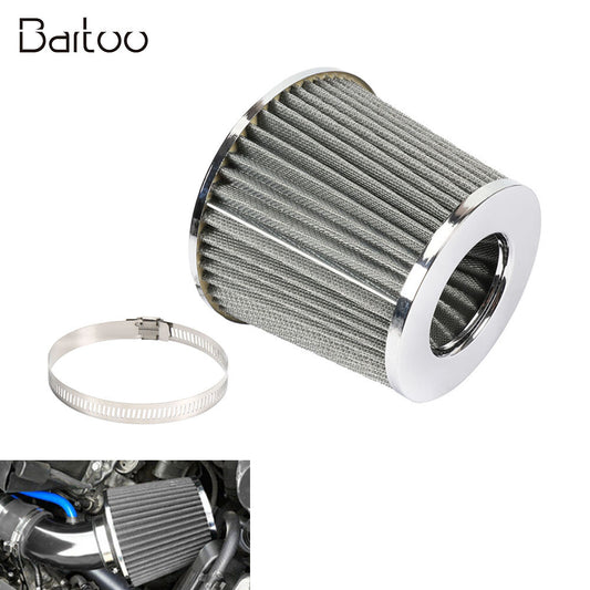 Silver 3/76mm High Flow Inlet Cold Air Intake Cone Replacement Dry Air Filter Q