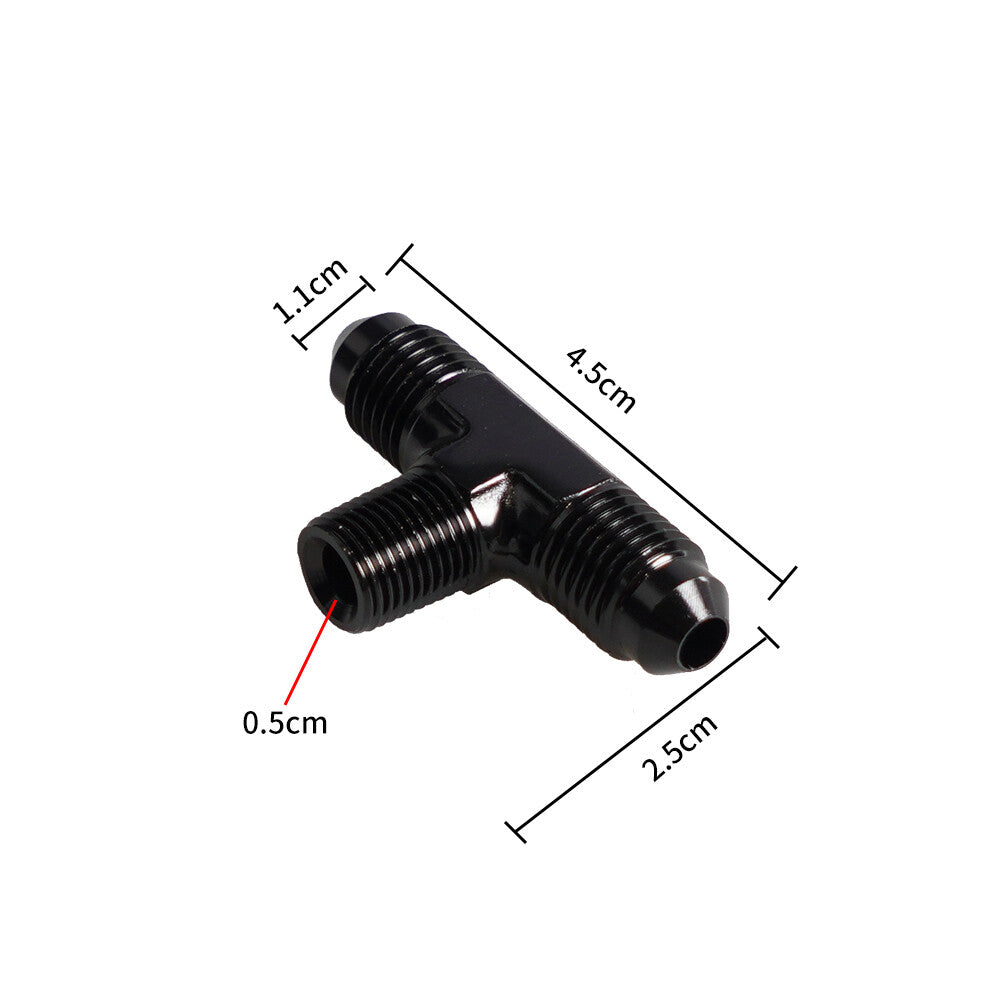 4AN AN4 Male Flare Union Tee T Block Fuel Fitting T-piece Adapter Aluminum Black