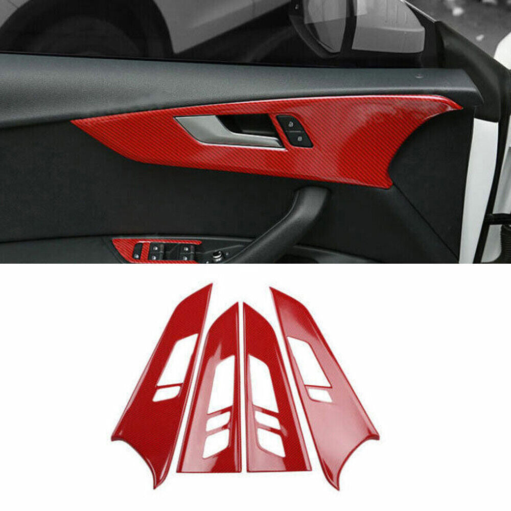 Inner Door Handle Bowl Frame Cover Trim for Audi A4 A5 2017-24 Red Carbon Fiber