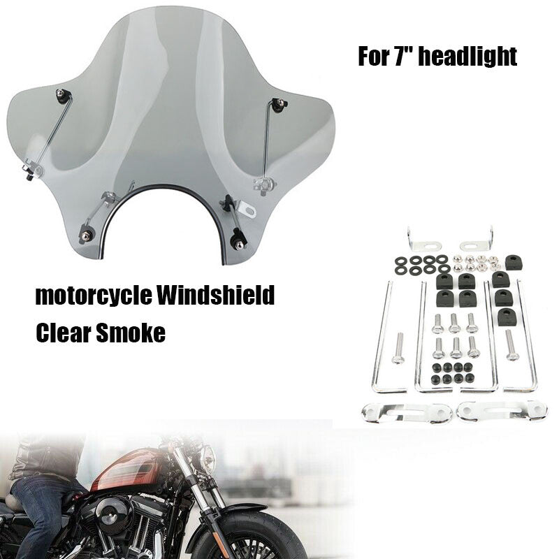 Smoke Motorcycle 7-inch Headlight and Windshield Kit Universal for Harley Yamah for Honda