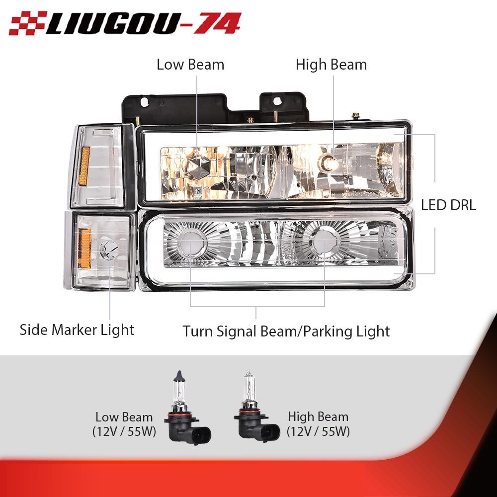 Fits 1994 - 1998 for GMC C10 C/K Housing Clear Corner Headlight Anti-collision Light 2 pcs - v