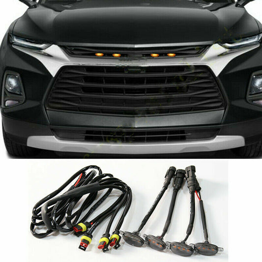 for Chevy Blazer 2019-2022 Black Style Front Grille DRL Amber Lens Light