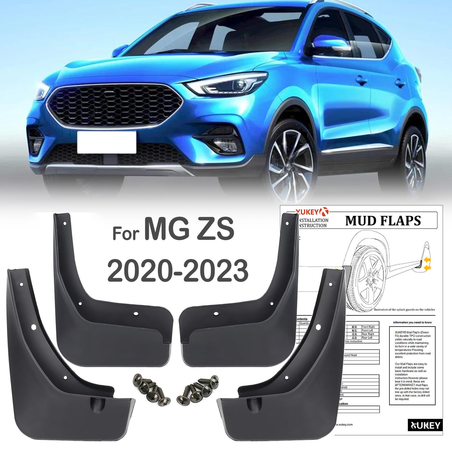 Front & Rear Mud Flaps Splash Guard Mudguard for MG ZS ZST EV ZS11 SUV 2020 2023 Q