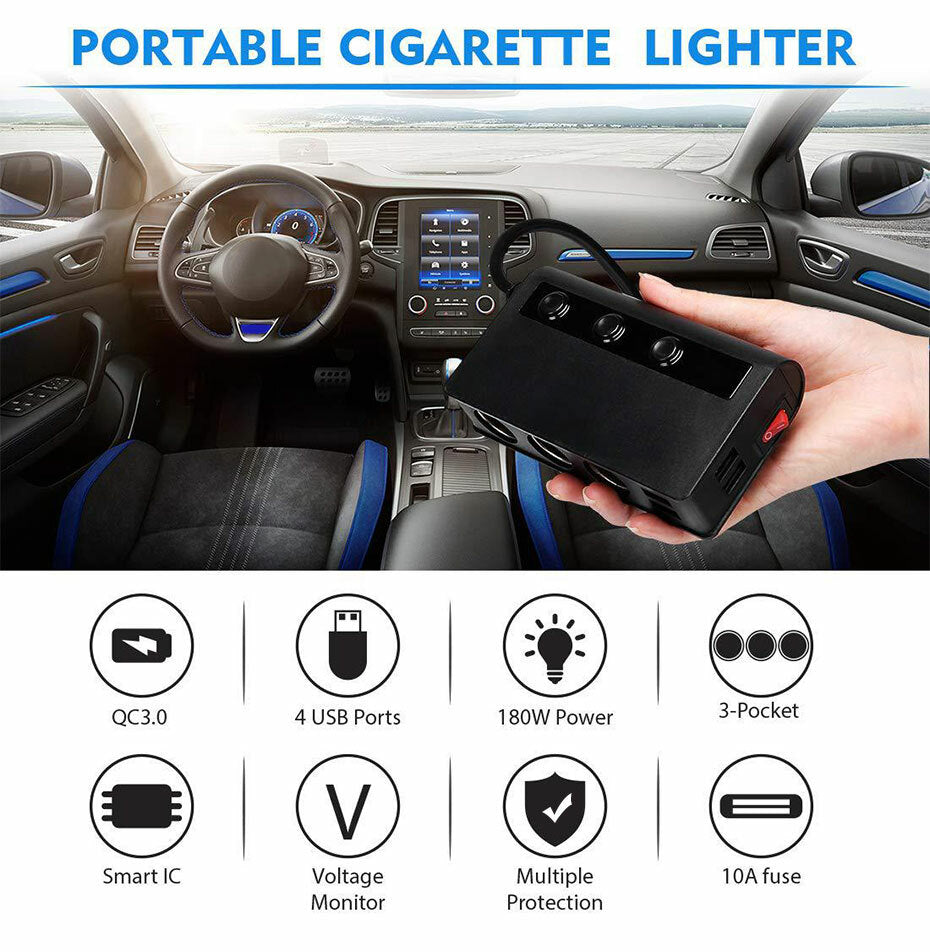 Car Cigarette Lighter Socket Splitter 4 Port USB for Charger Power Adapter Charging