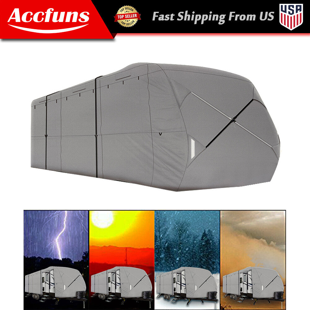 Suitable for 30' - 33' campervan trailer/caravan cover, grey upgraded with 4 layers of waterproof and UV protection. n