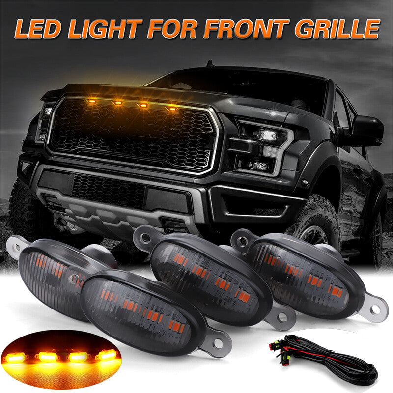 4pcs Smoke Amber LED Front Grill Grille Running Light for Ford F150 Style