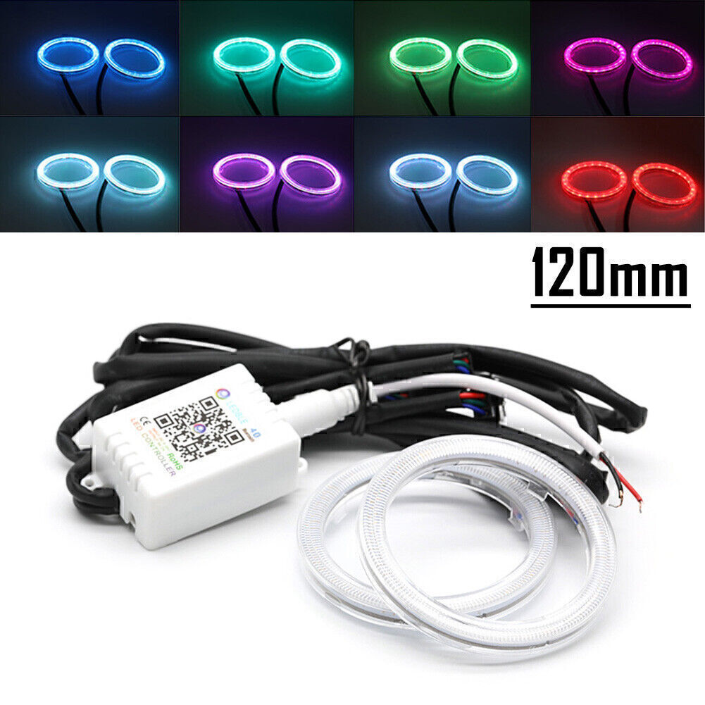 120MM RGB Car COB LED Angel Eyes Light Halo Rings Lamp Remote Controller Kit