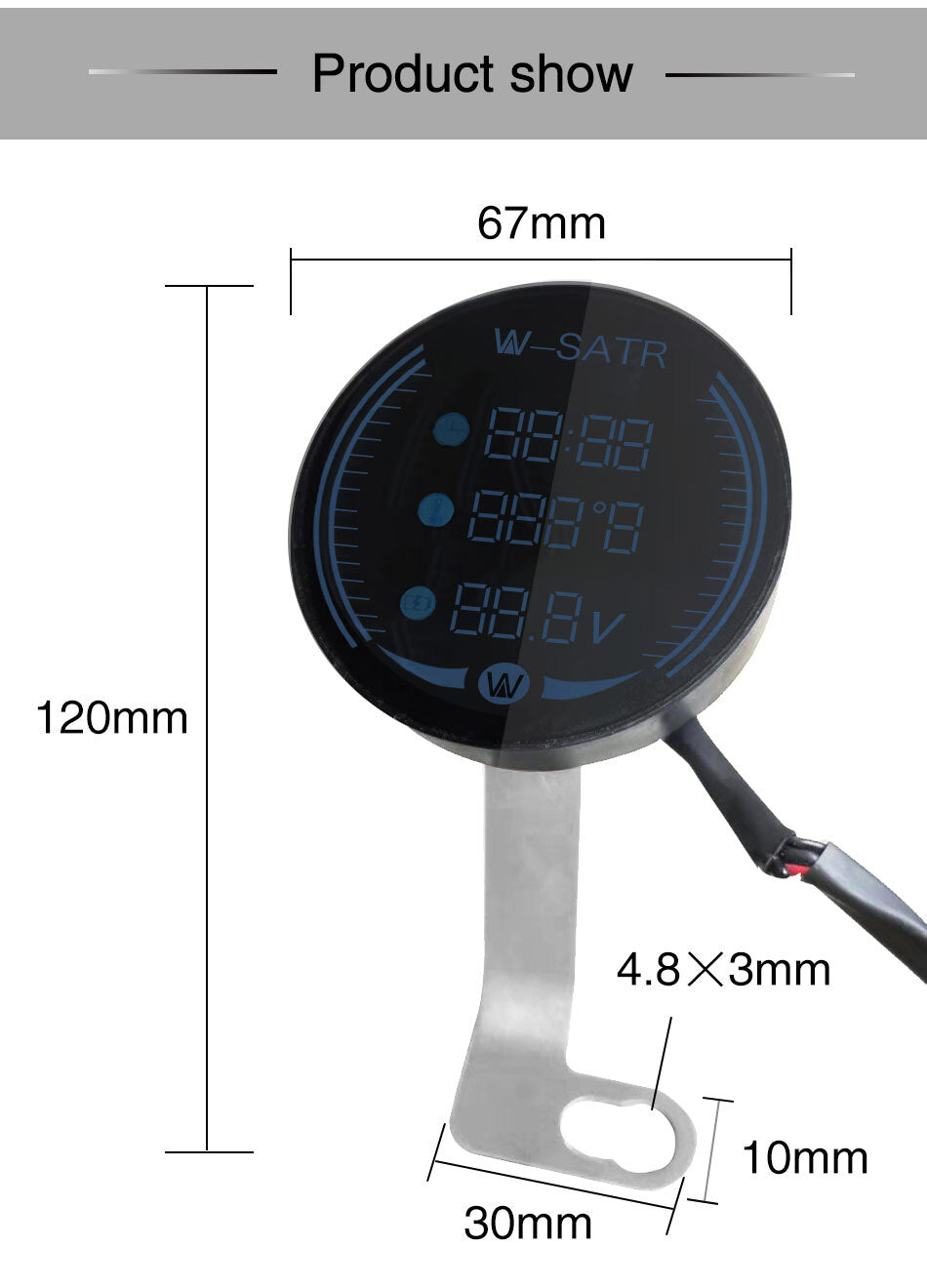 Motorcycle 3 in 1 Time/Temperature/Voltage LED Digital Voltmeter Thermometer Q