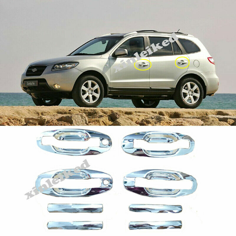 Fit for Hyundai Santa Fe 2006-09 Chrome Side for Smart Door Handle+Bowl Covers Trim